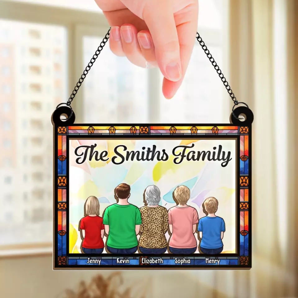 Happiness Is Being Surrounded By Family - Family Personalized Window Hanging Suncatcher - Gift For Family Members - Image 3