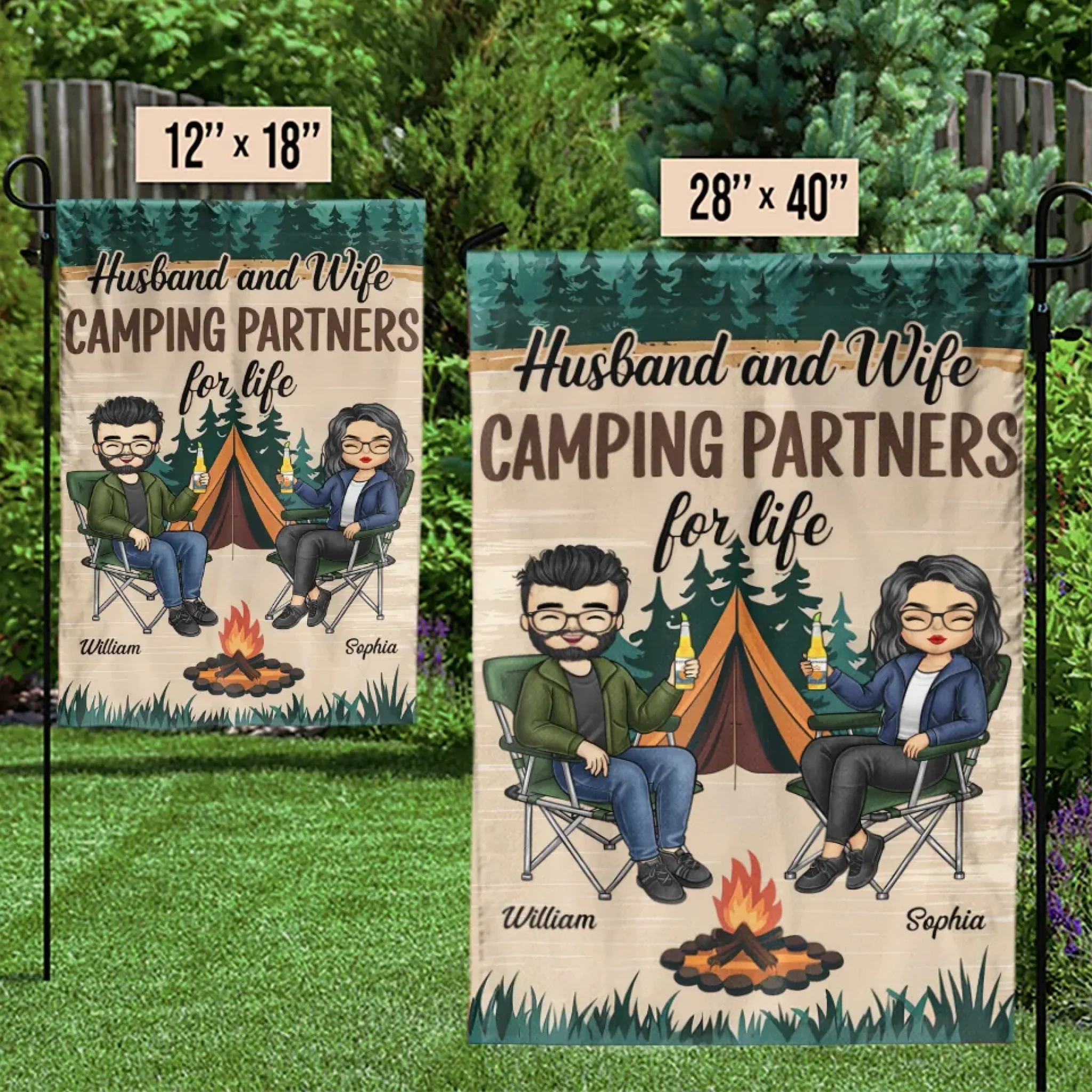 Happiness Is Camping With You - Couple Personalized Custom Flag - Gift For Husband Wife, Camping Lovers - Image 3