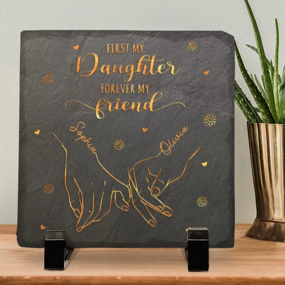 Happiness Is Mother And Daughter Time - Family Personalized Custom Square Shaped Stone With Stand - Gift For Mom, Grandma - Image 3