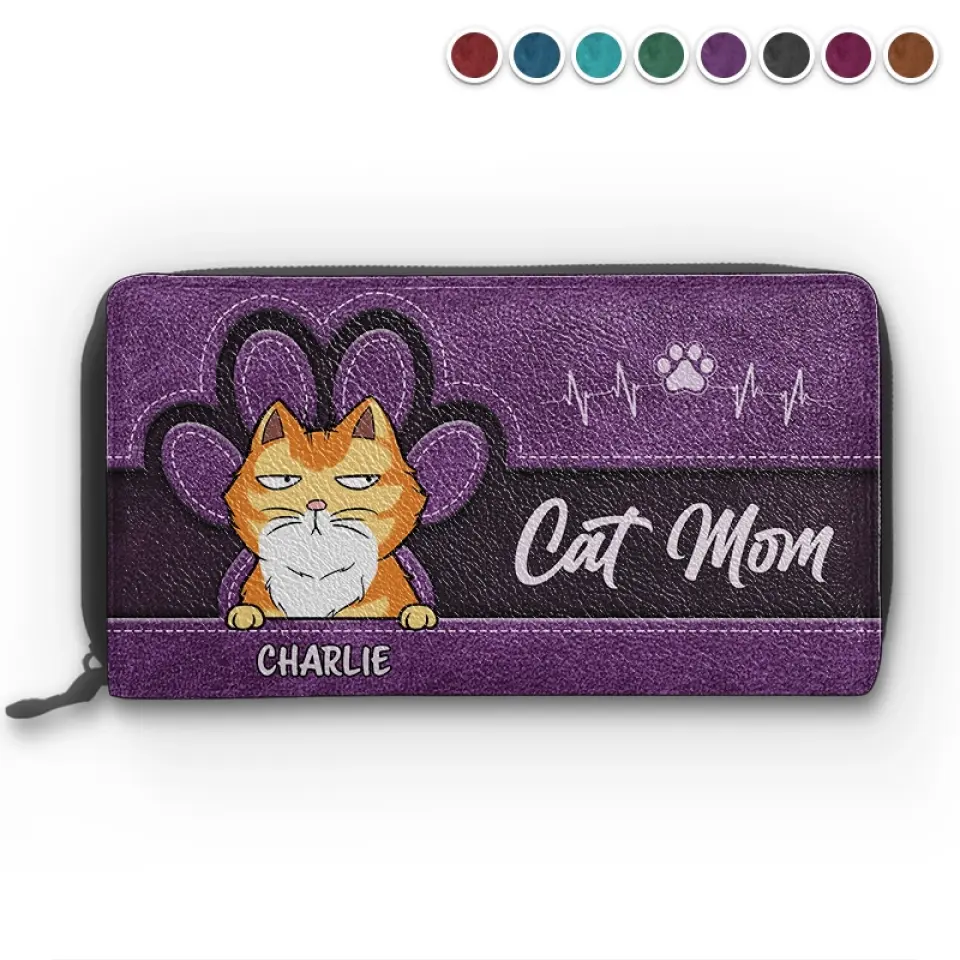 Happy Being Fur Mom - Dog & Cat Personalized Custom Leather Long Wallet - Gift For Pet Owners, Pet Lovers - Image 2