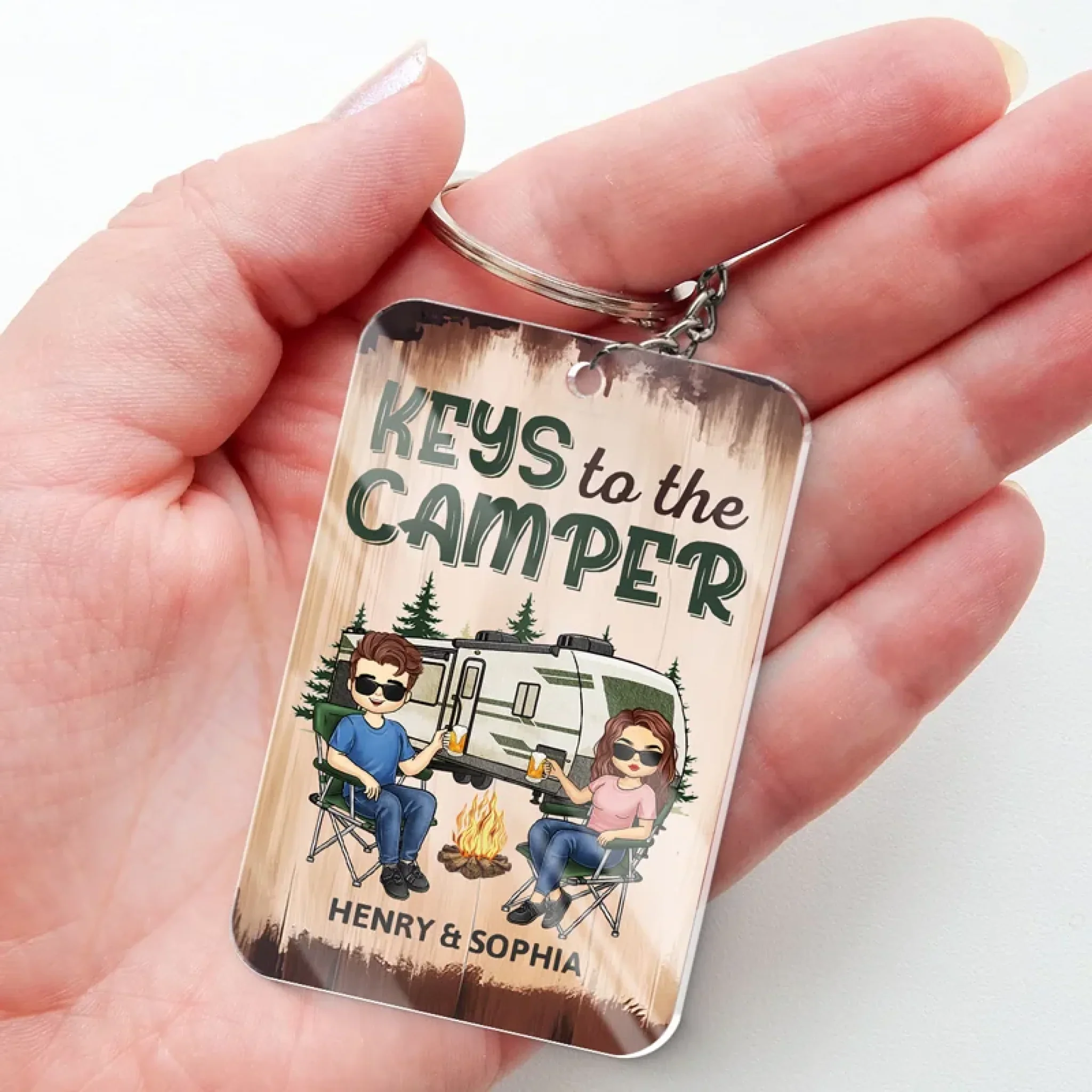 Happy Campers - Camping Personalized Custom Shaped Acrylic Keychain - Gift For Husband Wife, Anniversary, Camping Lovers - Image 4