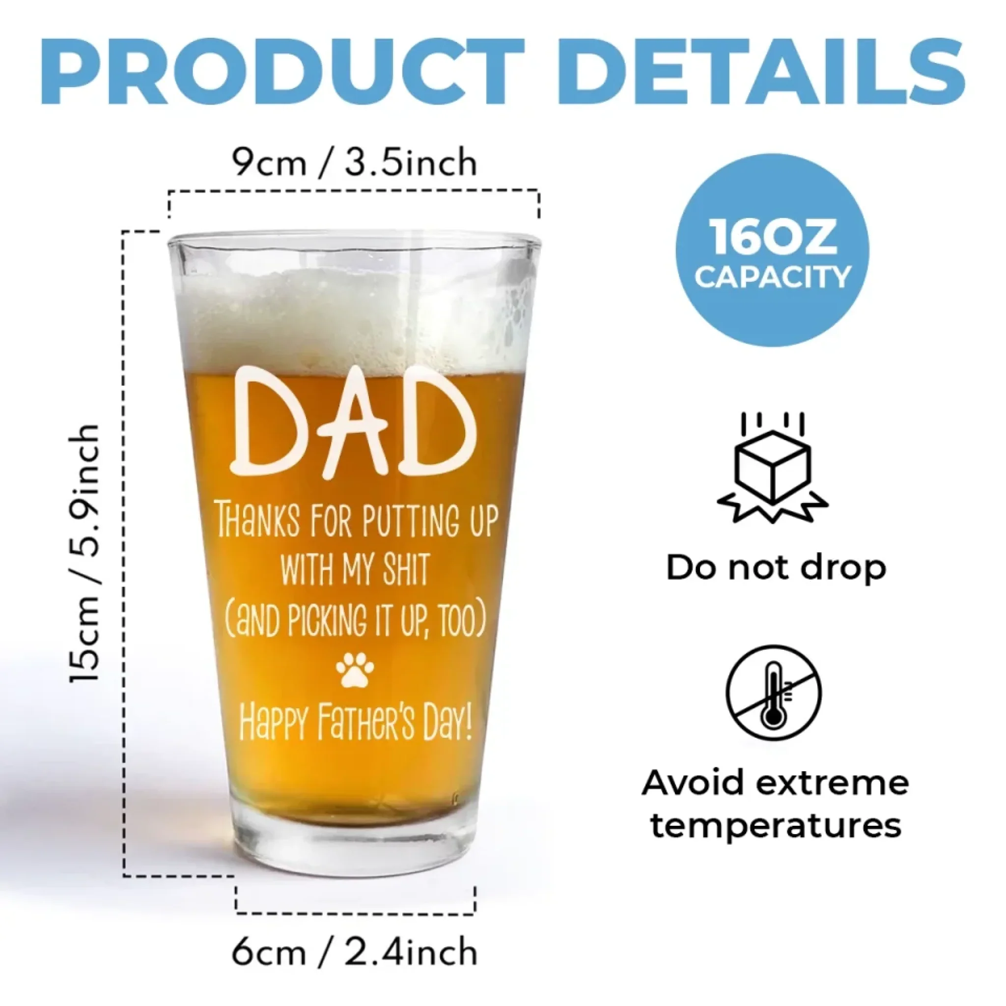 Happy Father's Day To My Snack Provider - Dog Personalized Custom Beer Glass - Father's Day, Gift For Pet Owners, Pet Lovers - Image 5