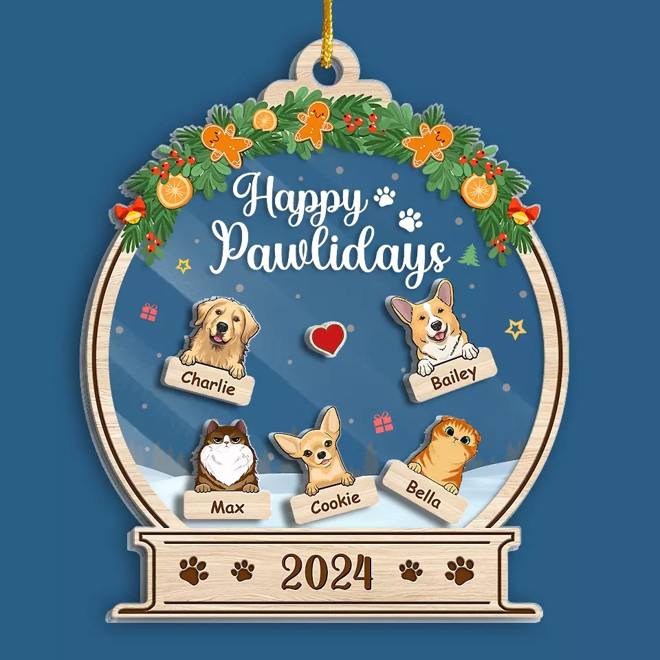Happy Holidays - Dog & Cat Personalized Custom 3 Layers Shaker Ornament - Christmas Gift For Pet Owners, Pet Lovers - Image 4