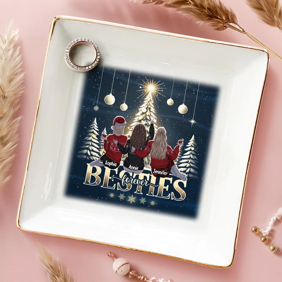 Happy Holidays To My Sleigh Rides Or Die - Bestie Personalized Custom Jewelry Dish - Christmas Gift For Best Friends, BFF, Sisters - Image 3