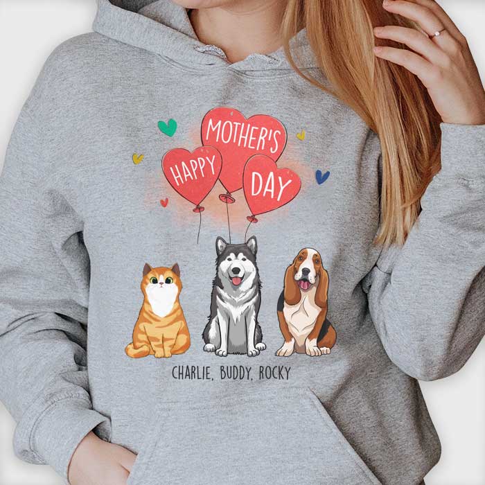 Happy Mother's Day Dog Mom, Heart Balloon - Mother's Day Gifts, Gift For Dog Mom, Personalized Unisex T-shirt, Hoodie - Image 2
