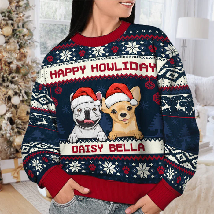 Happy Pawliday - Personalized Custom Unisex Ugly Christmas Sweatshirt, Wool Sweatshirt, All-Over-Print Sweatshirt - Gift For Dog Lovers, Pet Lovers, Christmas Gift - Image 4