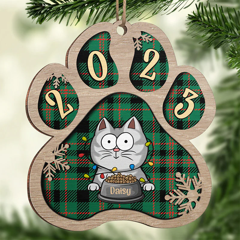 Happy Pawlidays - Cat Personalized Custom Ornament - Wood Paw Shaped - Christmas Gift For Pet Owners, Pet Lovers - Image 2