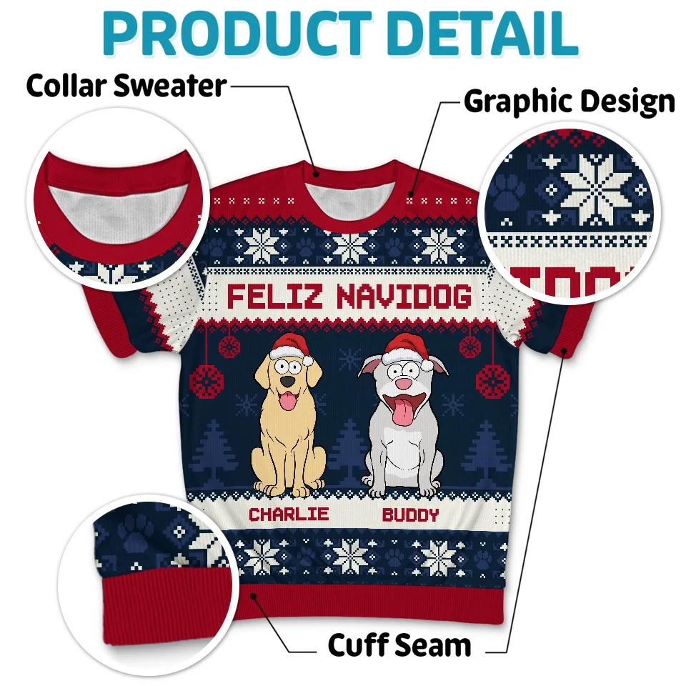 Happy Pawlidays - Dog & Cat Personalized Custom All Over Print Adult Short Sleeve Sweater - Christmas Gift For Pet Owners, Pet Lovers - Image 4