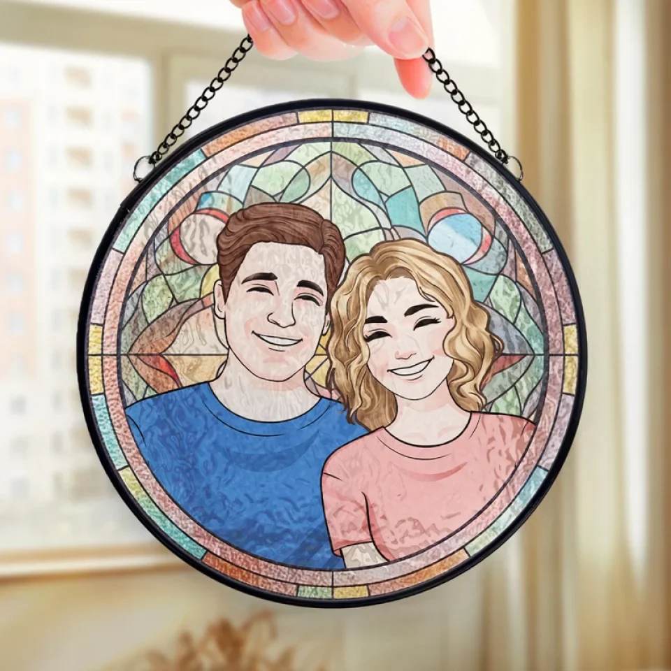Happy Wife, Happy Life! - Couple Personalized Custom Stained Glass Window Hanging Suncatcher - Christmas Gift For Husband Wife, Anniversary - Image 4