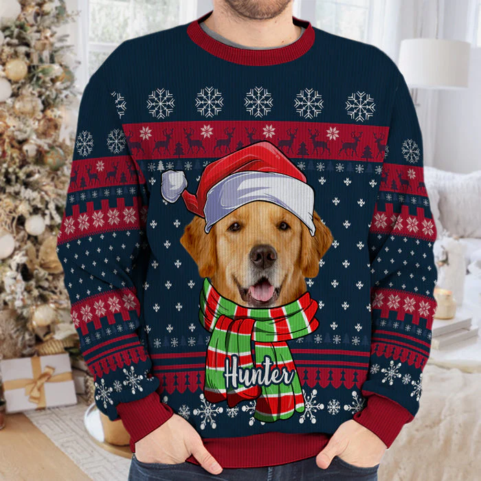 Have A Fetching Christmas - Dog & Cat Personalized Custom Ugly Sweatshirt - Unisex Wool Jumper - Upload Image, Christmas Gift For Pet Owners, Pet Lovers - Image 4