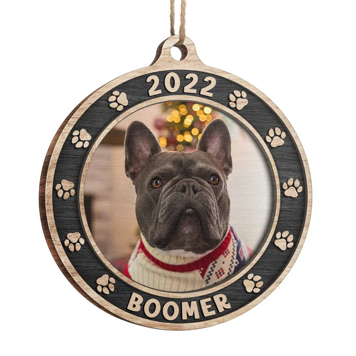 Have A Furry Merry Christmas - Personalized Custom Round Shaped Wood Photo Christmas Ornament - Upload Image, Gift For Pet Lovers, Christmas Gift - Image 2