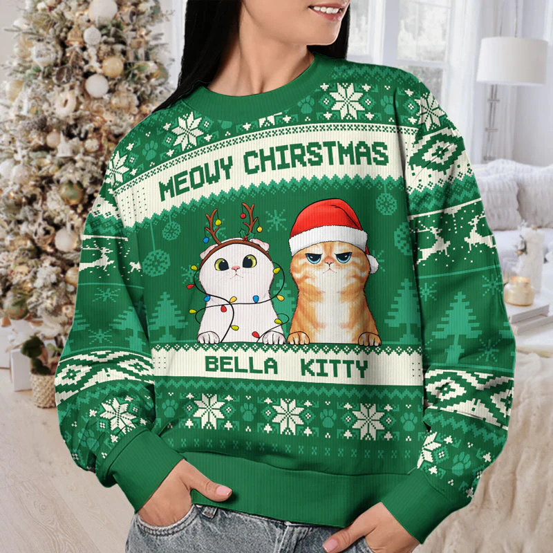 Have A Meowy Christmas - Cat Personalized Custom Ugly Sweatshirt - Unisex Wool Jumper - Christmas Gift For Pet Owners, Pet Lovers - Image 4