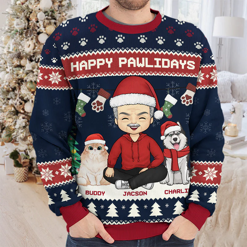 Have A Pawesome Christmas - Dog & Cat Personalized Custom Ugly Sweatshirt - Unisex Wool Jumper - Christmas Gift For Pet Owners, Pet Lovers - Image 3