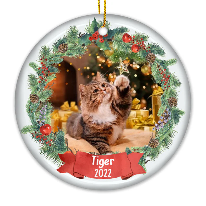 Have A Warm And Fuzzy Holiday - Personalized Custom Round Shaped Ceramic Photo Christmas Ornament - Upload Image, Gift For Pet Lovers, Christmas Gift - Image 3