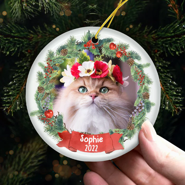 Have A Warm And Fuzzy Holiday - Personalized Custom Round Shaped Ceramic Photo Christmas Ornament - Upload Image, Gift For Pet Lovers, Christmas Gift - Image 4