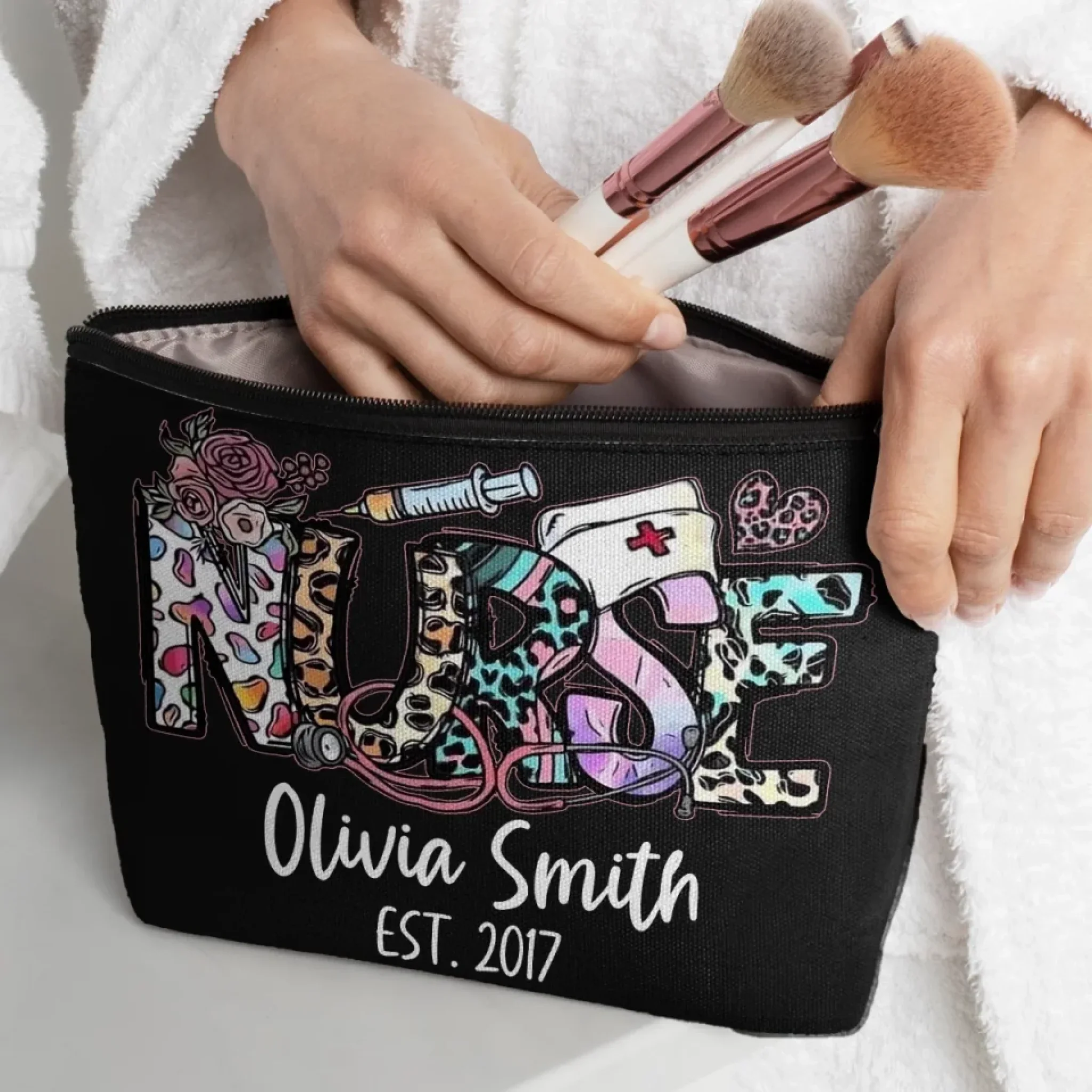 Healing Hands, Caring Hearts - Nurse Personalized Custom Cosmetic Bag - Appreciation, Thank You Gift, Nurse Life, Doctor Life - Image 3
