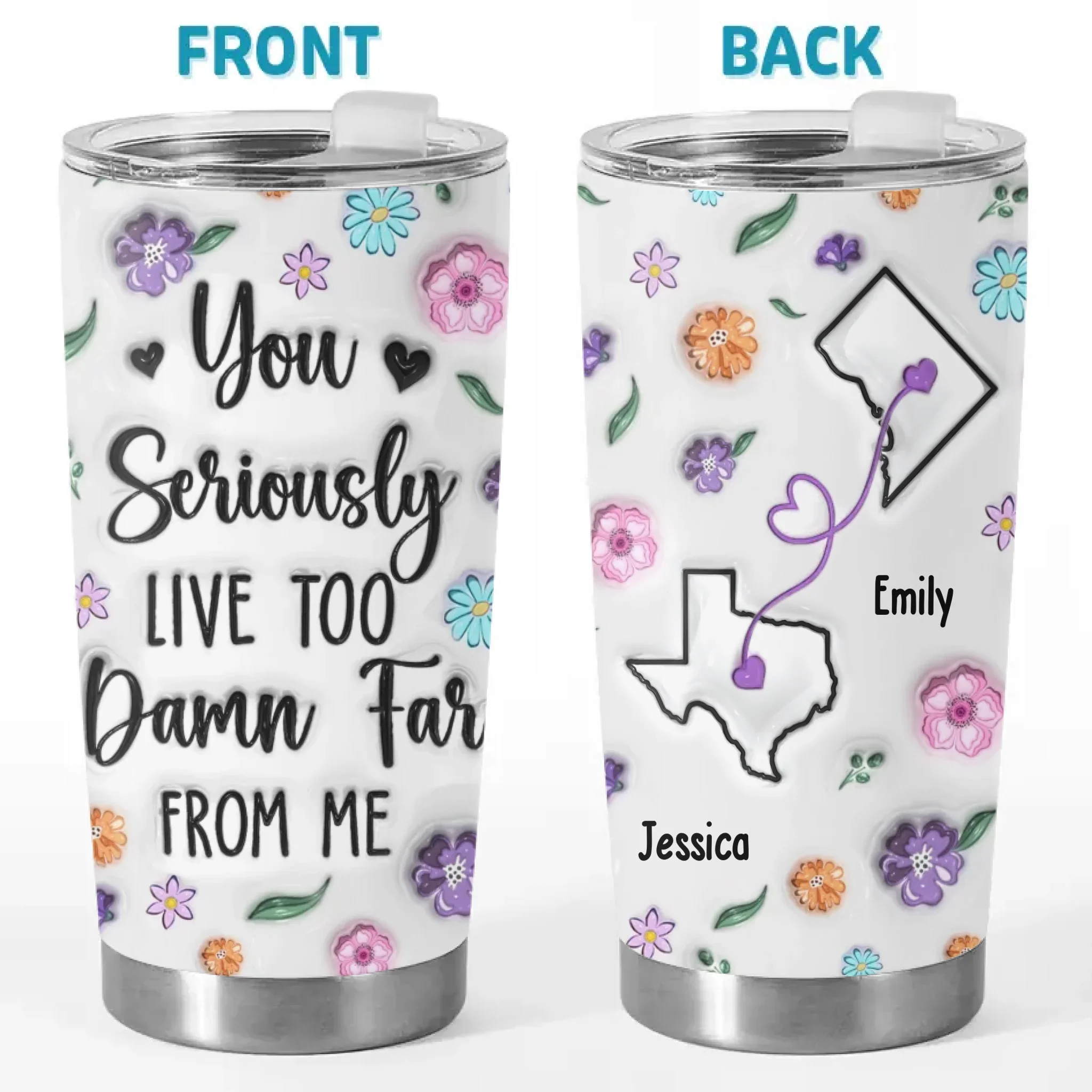 Hearts Connected Across The Miles - Family Personalized Custom 3D Inflated Effect Printed Tumbler - Gift For Best Friends, BFF, Sisters - Image 2
