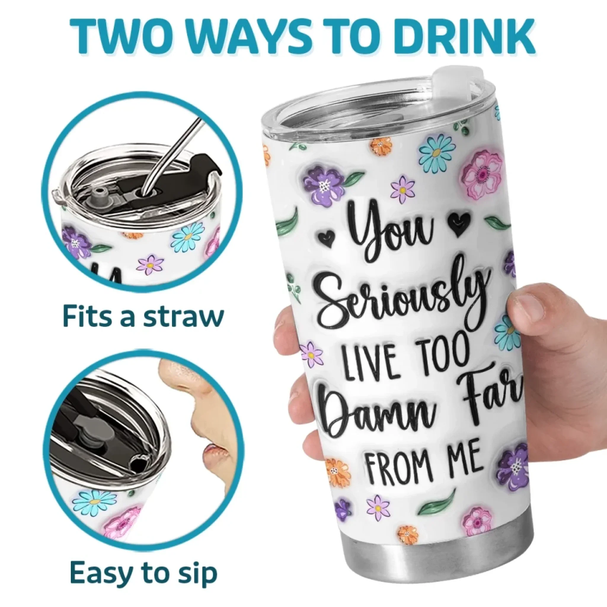 Hearts Connected Across The Miles - Family Personalized Custom 3D Inflated Effect Printed Tumbler - Gift For Best Friends, BFF, Sisters - Image 4