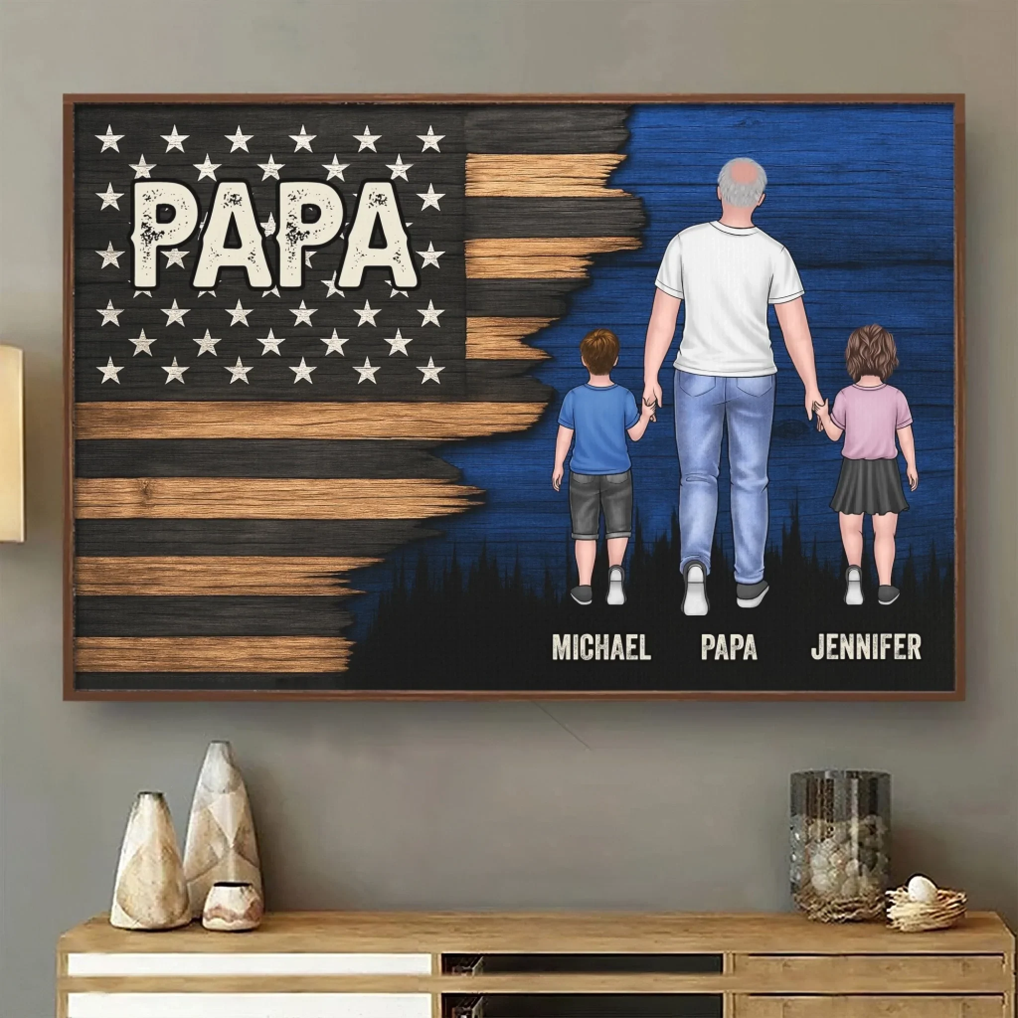 Held By Your Hands, Guided By Your Heart - Family Personalized Custom Horizontal Poster - Father's Day, Gift For Dad, Grandpa - Image 3