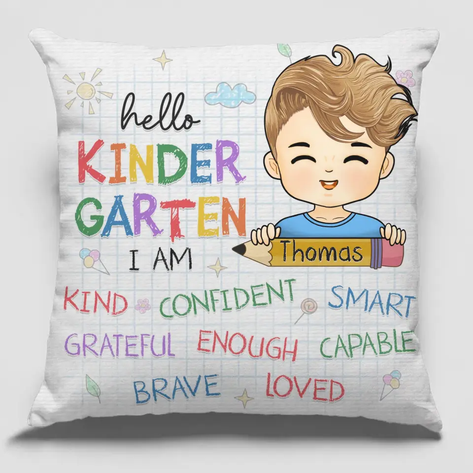 Hello Kinder Garten I Am - Personalized Custom Kid Pillow - Gift For Kid, Back To School Gift - Image 2