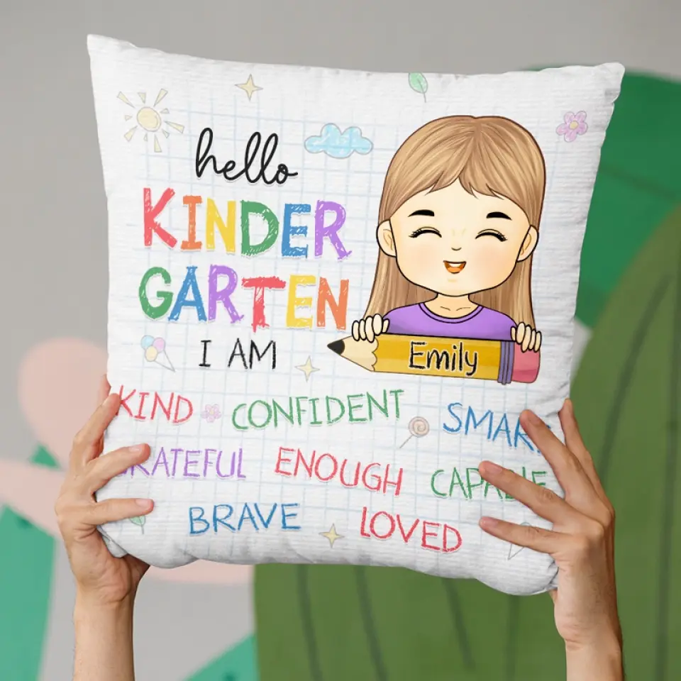 Hello Kinder Garten I Am - Personalized Custom Kid Pillow - Gift For Kid, Back To School Gift - Image 4