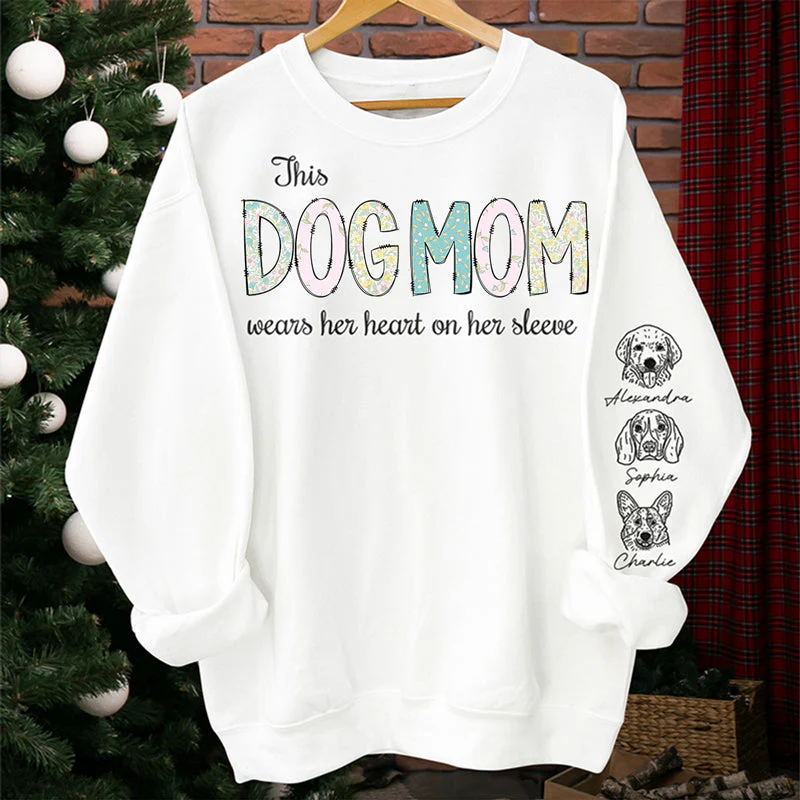 Her Heart On Her Sleeve - Dog Personalized Custom Unisex Sweatshirt With Design On Sleeve - Christmas Gift For Pet Owners, Pet Lovers - Image 3