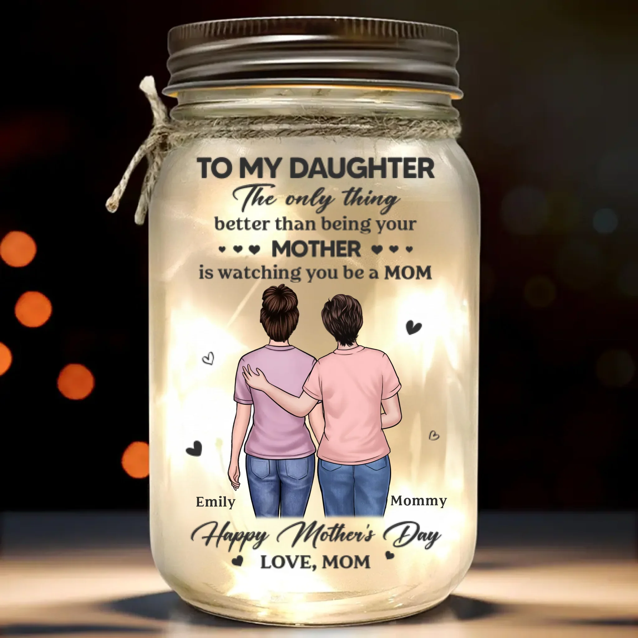Her Hugs Fix Everything - Family Personalized Custom Mason Jar Light - Mother's Day, Gift For Mom, Daughter - Image 2