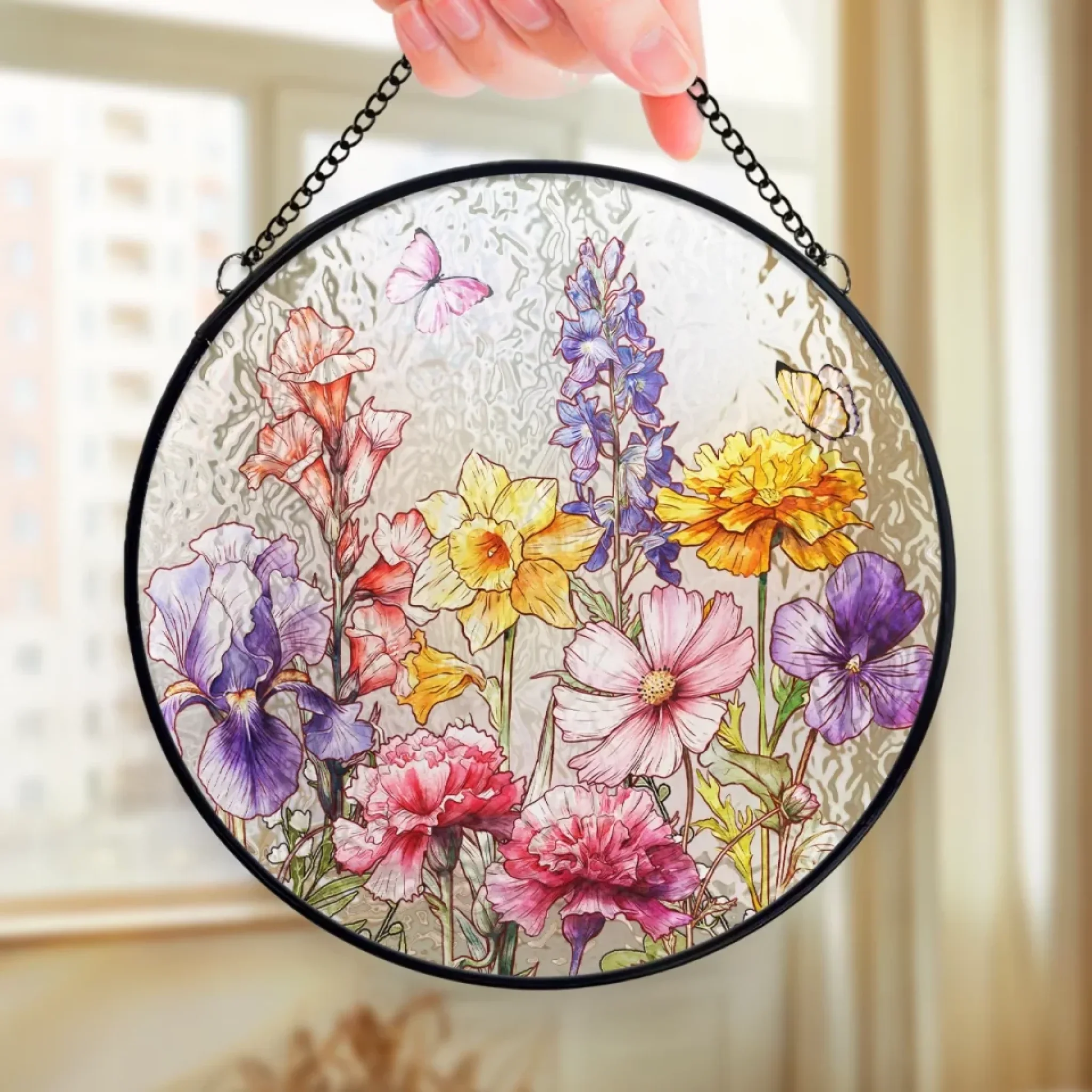 Her Love Blooms In Every Season - Family Personalized Custom Stained Glass Window Hanging Suncatcher - Mother's Day, Gift For Mom, Grandma - Image 4