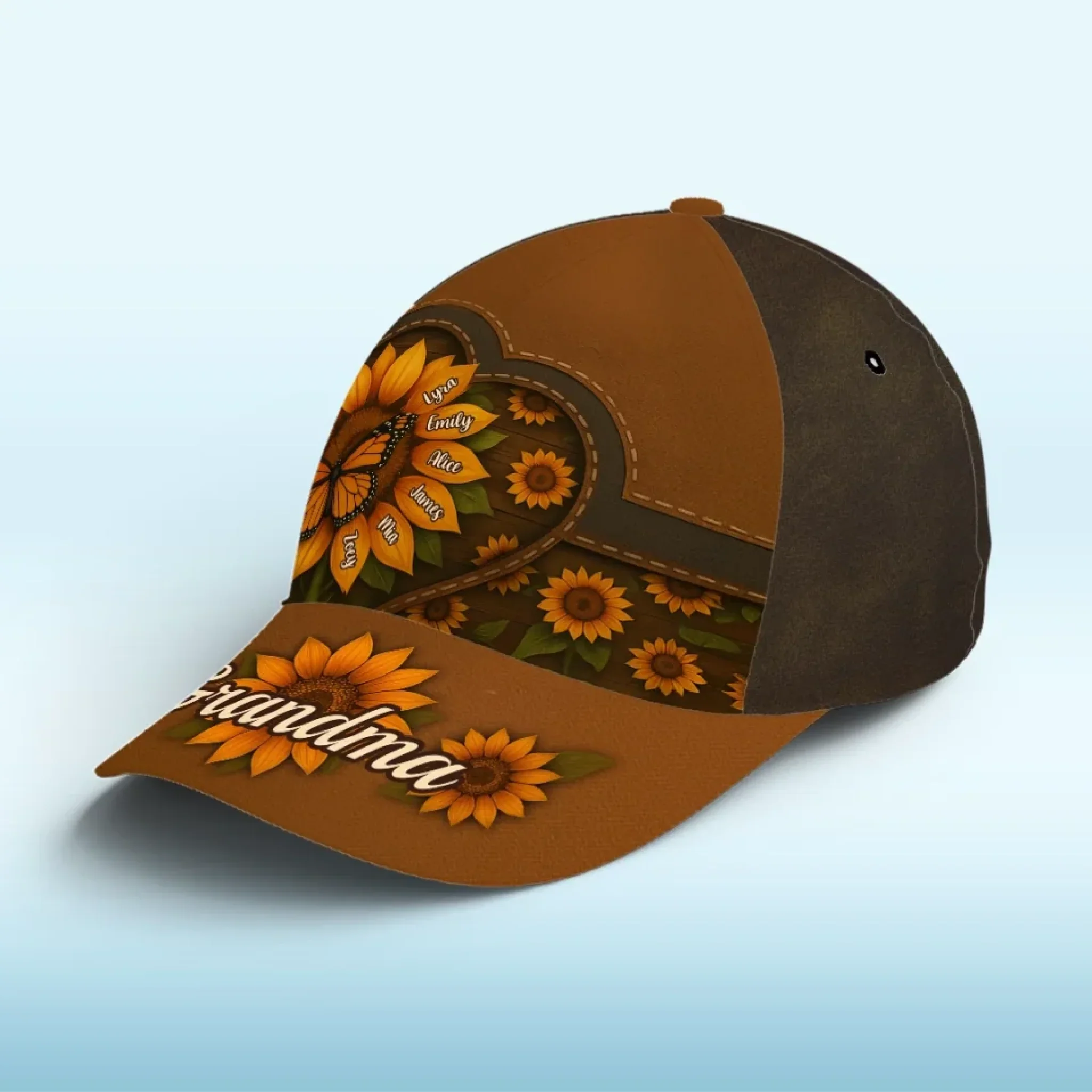 Her Love Blooms Like Sunflowers - Family Personalized Custom Hat, All Over Print Classic Cap - Mother's Day, Gift For Mom, Grandma - Image 3