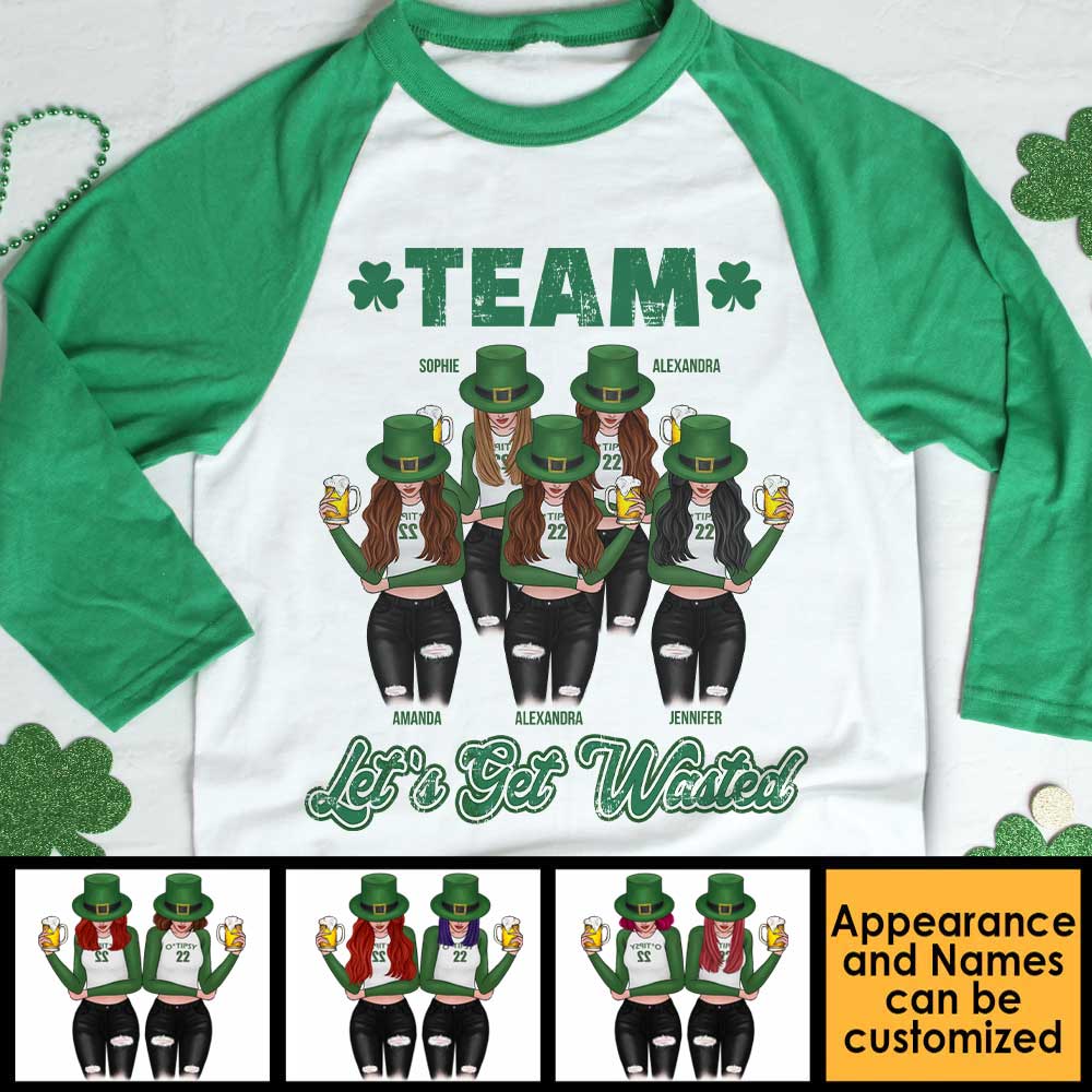 Hey! Let's Get Wasted - Gift For Besties, Personalized St. Patrick's Day Unisex Raglan Shirt - Image 4