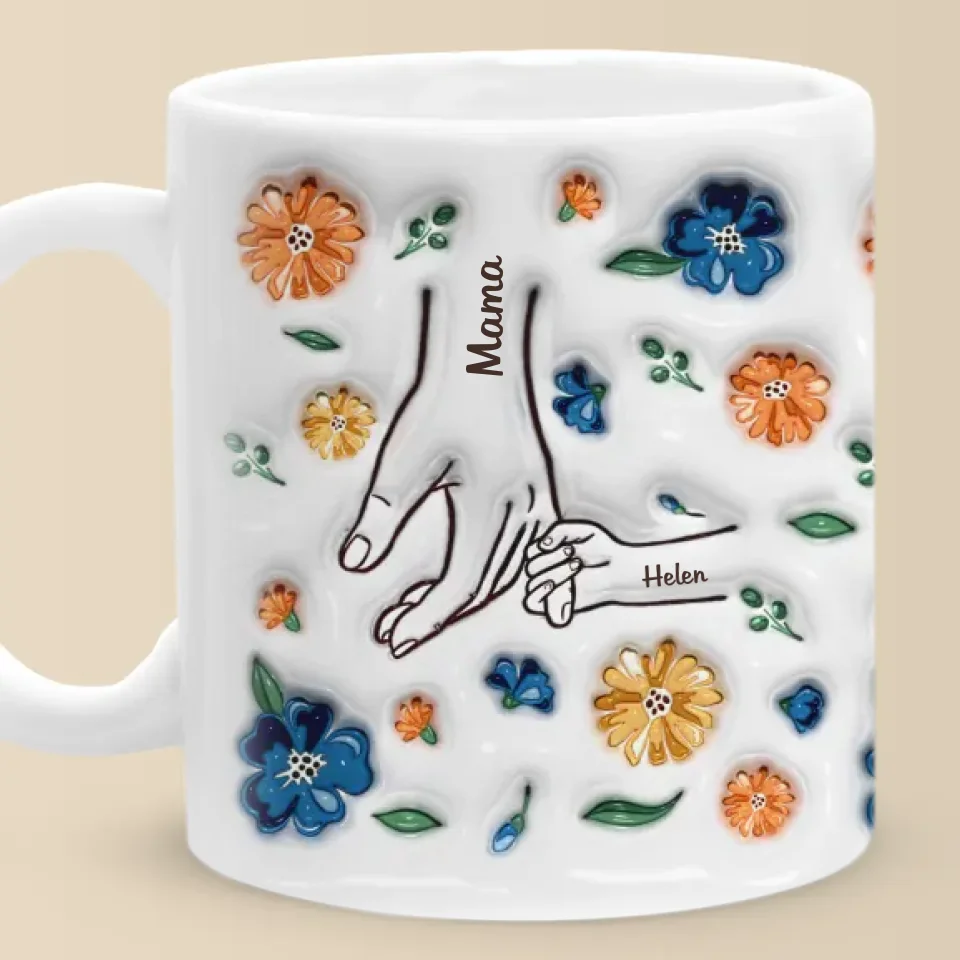 Hold My Hand, Hold My Heart BK - Family Personalized Custom 3D Inflated Effect Printed Mug - Mother's Day, Gift For Mom, Grandma - Image 2