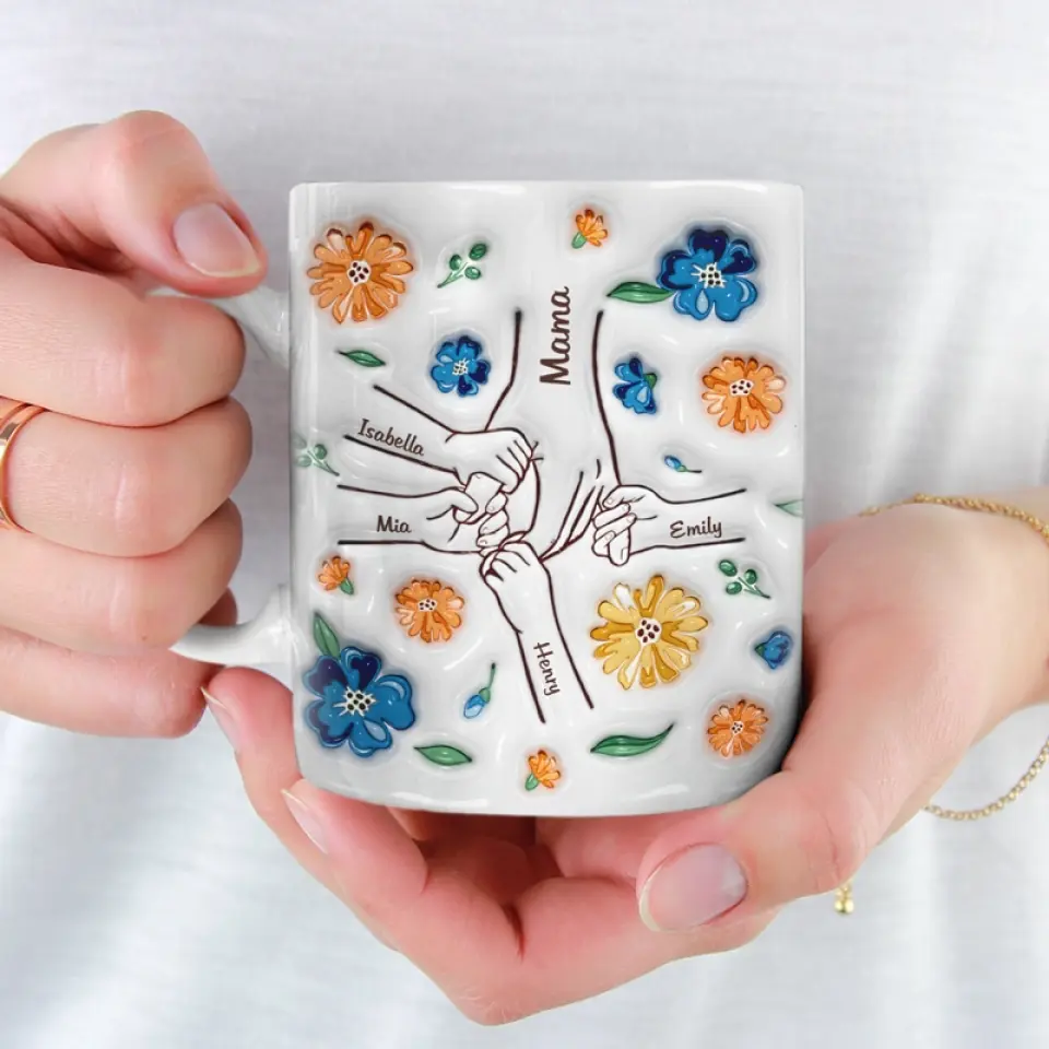 Hold My Hand, Hold My Heart BK - Family Personalized Custom 3D Inflated Effect Printed Mug - Mother's Day, Gift For Mom, Grandma - Image 3