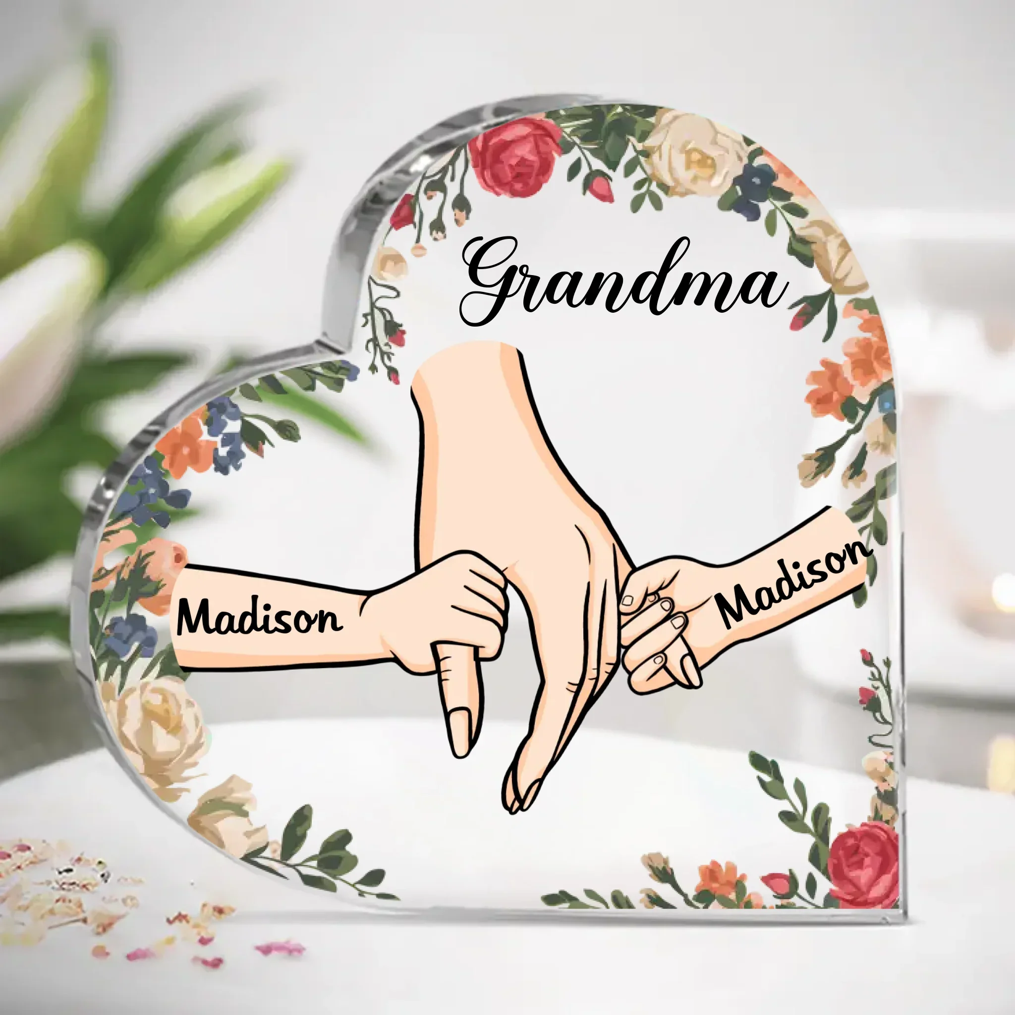 Hold My Hand, Hold My Heart - Family Personalized Custom Heart Shaped Acrylic Plaque - Gift For Mom, Grandma - Image 2