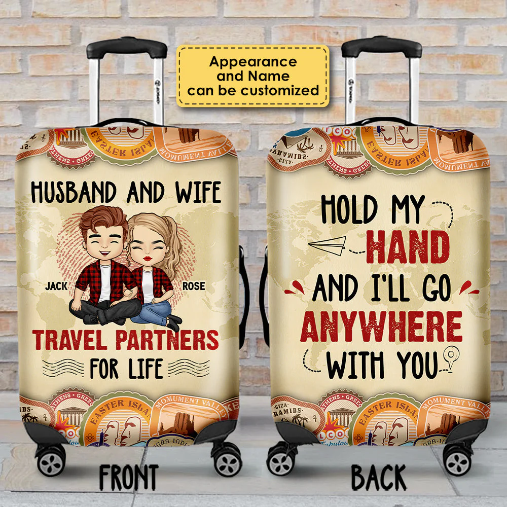 Hold My Hand - Personalized Luggage Cover - Gift For Couples, Husband Wife - Image 3