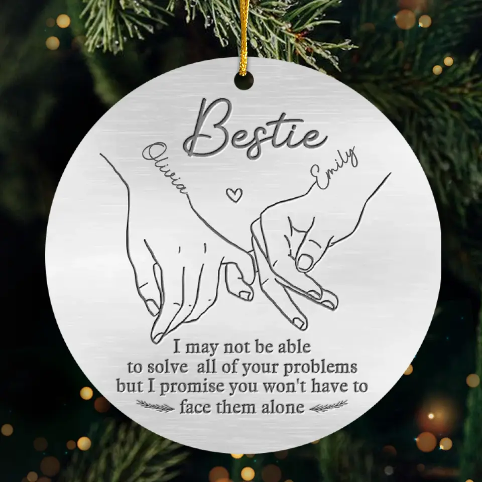 Holding Hands, We Conquer It All - Bestie Personalized Custom Ornament - Metal Custom Shaped - Christmas Gift For Best Friends, BFF, Sisters - Image 2