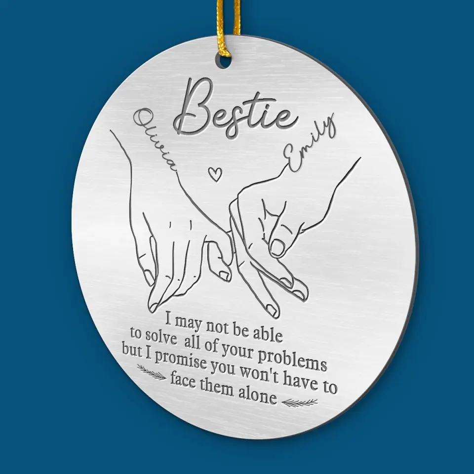 Holding Hands, We Conquer It All - Bestie Personalized Custom Ornament - Metal Custom Shaped - Christmas Gift For Best Friends, BFF, Sisters - Image 3