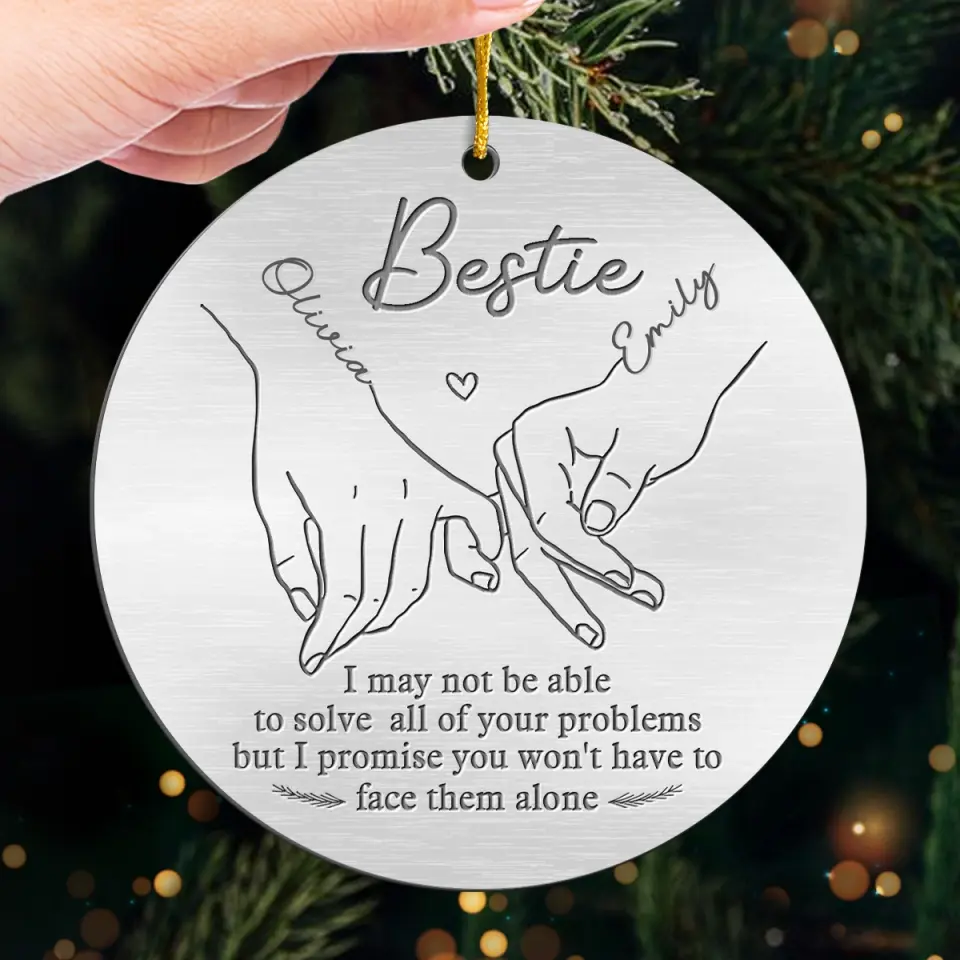 Holding Hands, We Conquer It All - Bestie Personalized Custom Ornament - Metal Custom Shaped - Christmas Gift For Best Friends, BFF, Sisters - Image 4