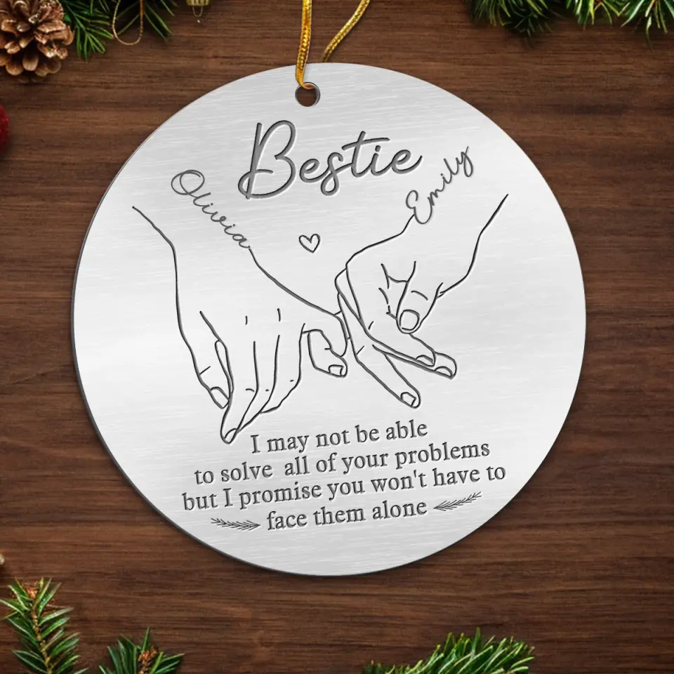 Holding Hands, We Conquer It All - Bestie Personalized Custom Ornament - Metal Custom Shaped - Christmas Gift For Best Friends, BFF, Sisters - Image 5