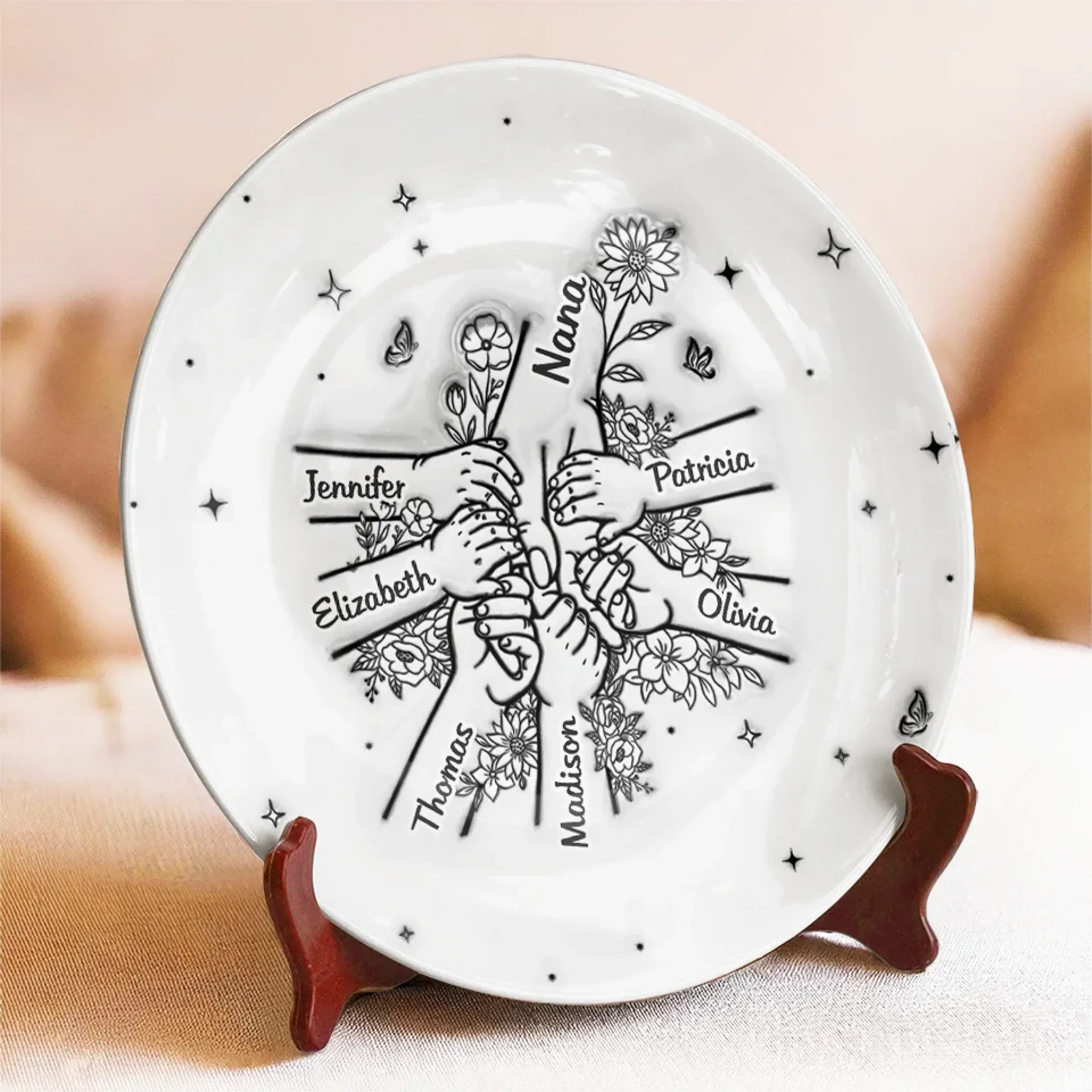 Holding Mom’s Hand, Holding Love - Family Personalized Custom 3D Inflated Effect Printed Ceramic Plate - Mother's Day, Gift For Mom, Grandma - Image 3
