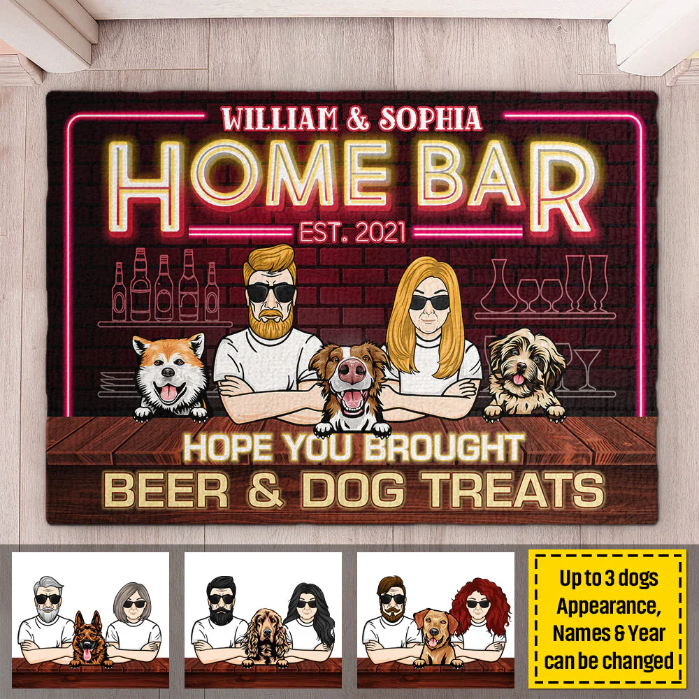 Home Bar Hope You Brought Beer & Dog Treats - Gift For Couples, Husband Wife, Personalized Decorative Mat - Image 4