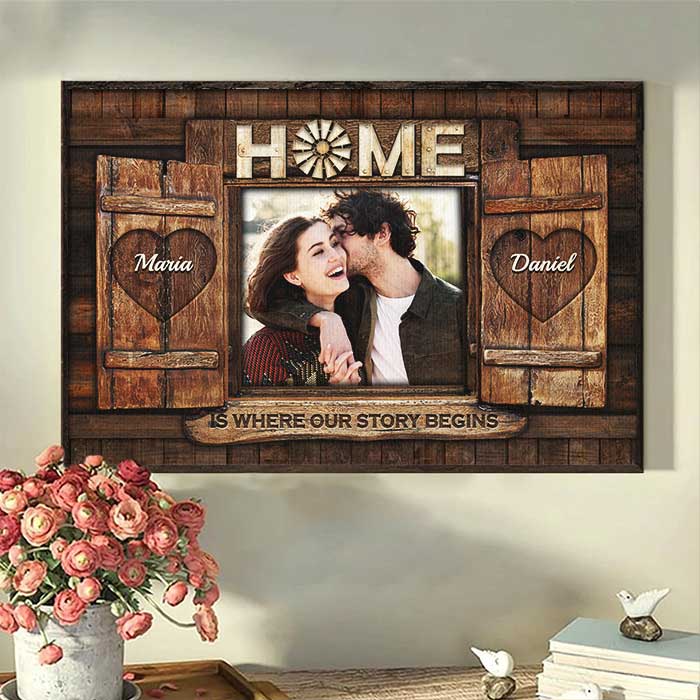 Home Is Where Our Story Begins - Upload Image, Gift For Couples, Husband Wife - Personalized Horizontal Poster - Image 3