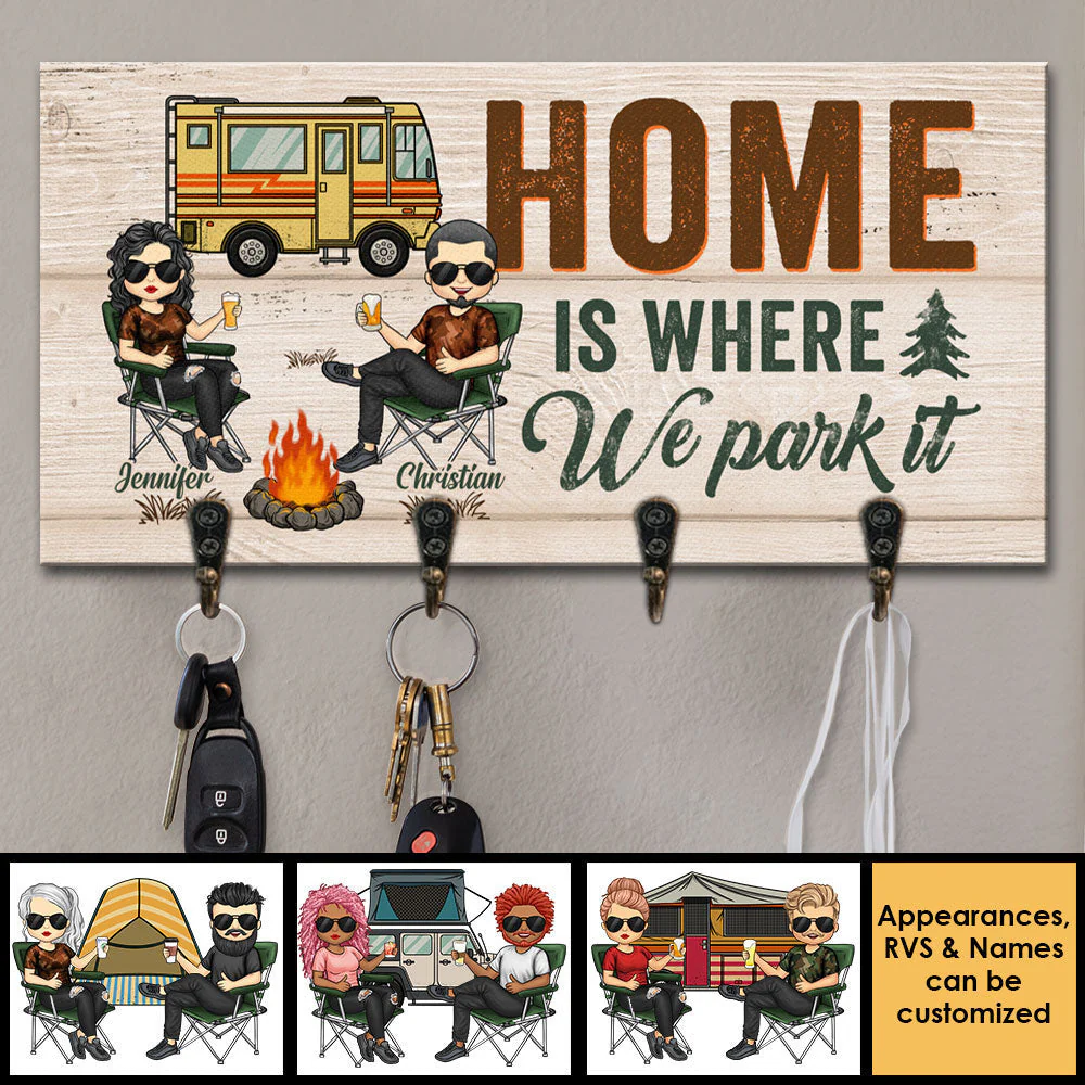 Home Is Where We Part It - Personalized Key Hanger, Key Holder - Gift For Camping Couples, Husband Wife - Image 3