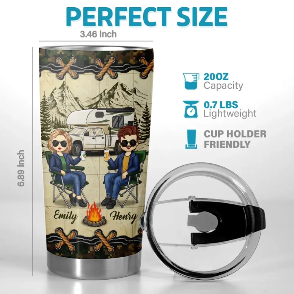 Home Is Where We Pitch Our Tent - Couple Personalized Custom Tumbler - Gift For Husband Wife, Camping Lovers - Image 3
