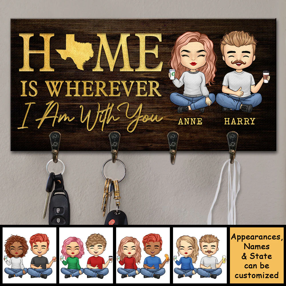 Home Is Wherever I Am With You - Personalized Key Hanger, Key Holder - Anniversary Gifts, Gift For Couples, Husband Wife - Image 5