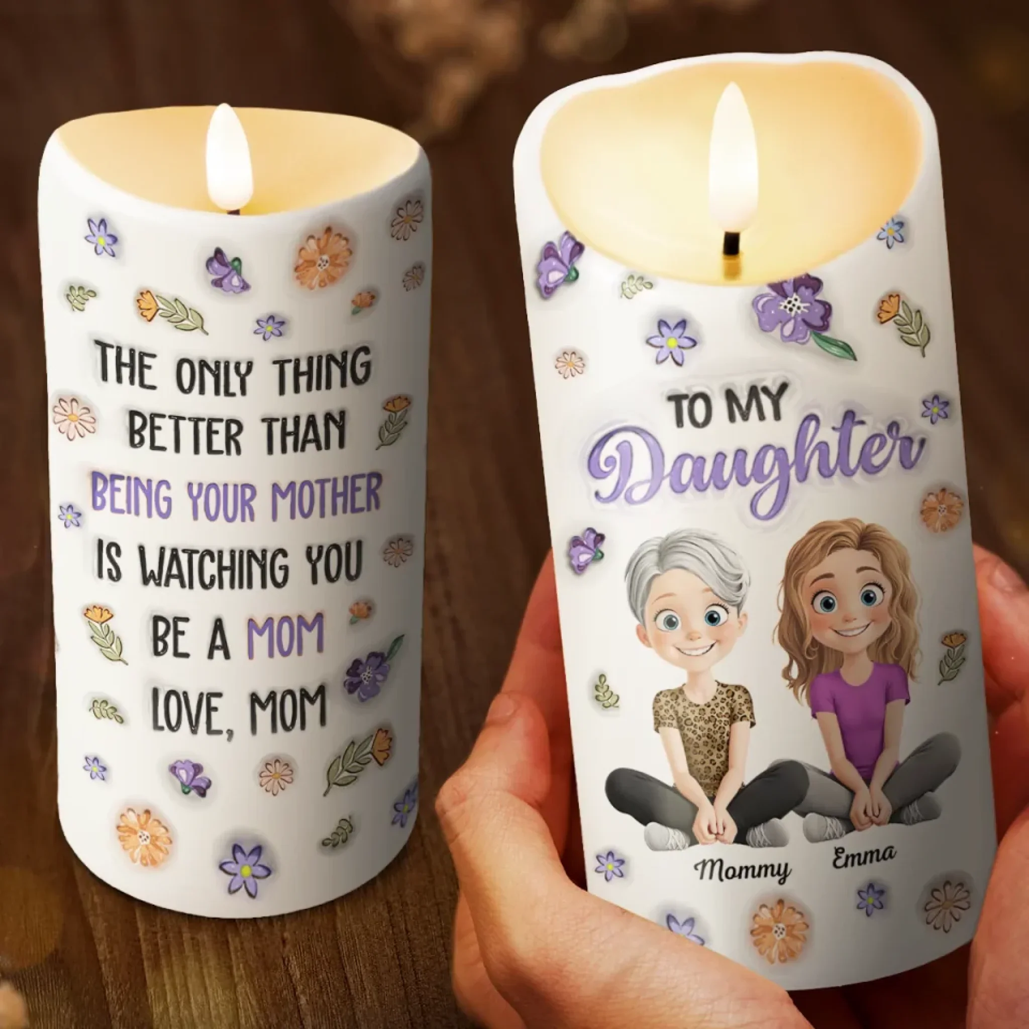 Home Is Wherever Mom Is - Family Personalized Custom 3D Inflated Effect Printed LED Candle - Mother's Day, Gift For Mom, Daughter - Image 3