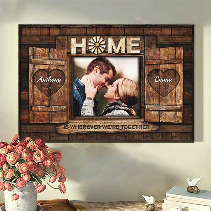 Home Is Wherever We Are Together - Upload Image, Gift For Couples, Husband Wife - Personalized Horizontal Poster - Image 4
