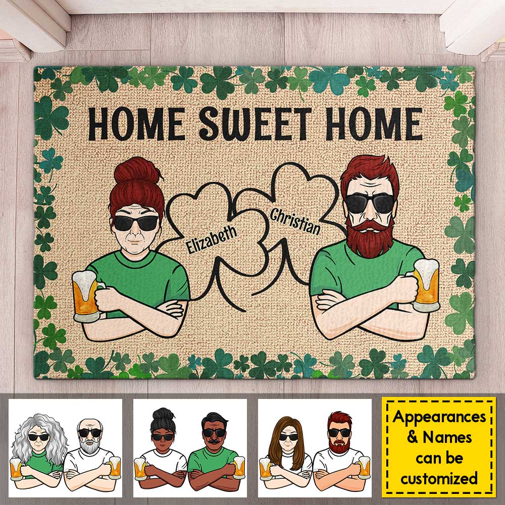 Home Sweet Home - Gift For Couples, Husband Wife, St. Patrick's Day, Personalized Decorative Mat - Image 4