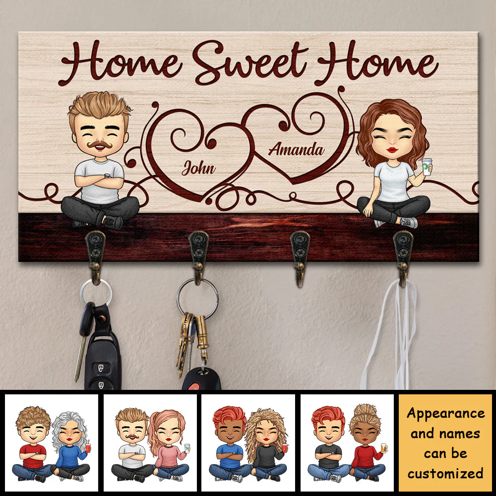 Home Sweet Home, There Is No Place Like Home - Personalized Key Hanger, Key Holder - Gift For Couples, Husband Wife - Image 3