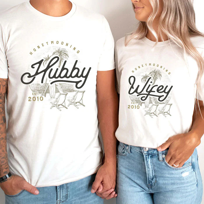 Honeymooning Hubby Wifey - Personalized Matching Couple T-Shirt - Gift For Couple, Husband Wife, Anniversary, Engagement, Wedding, Marriage Gift - Image 4