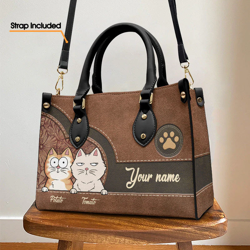 Hot Dogs And Cool Cats - Dog & Cat Personalized Custom Leather Handbag - Gift For Pet Owners, Pet Lovers - Image 2